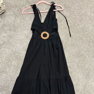 Dress Forum Black Maxi Dress with Tan Accent